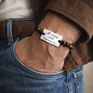 Bracelet médaille 15x25 gravures et perles au choix